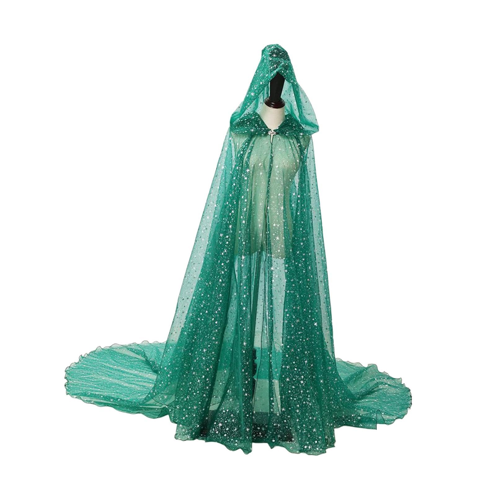 Hooded Cloak for Women Durable Shiny for Adults Wedding Cape for Stage Party Green-image-21