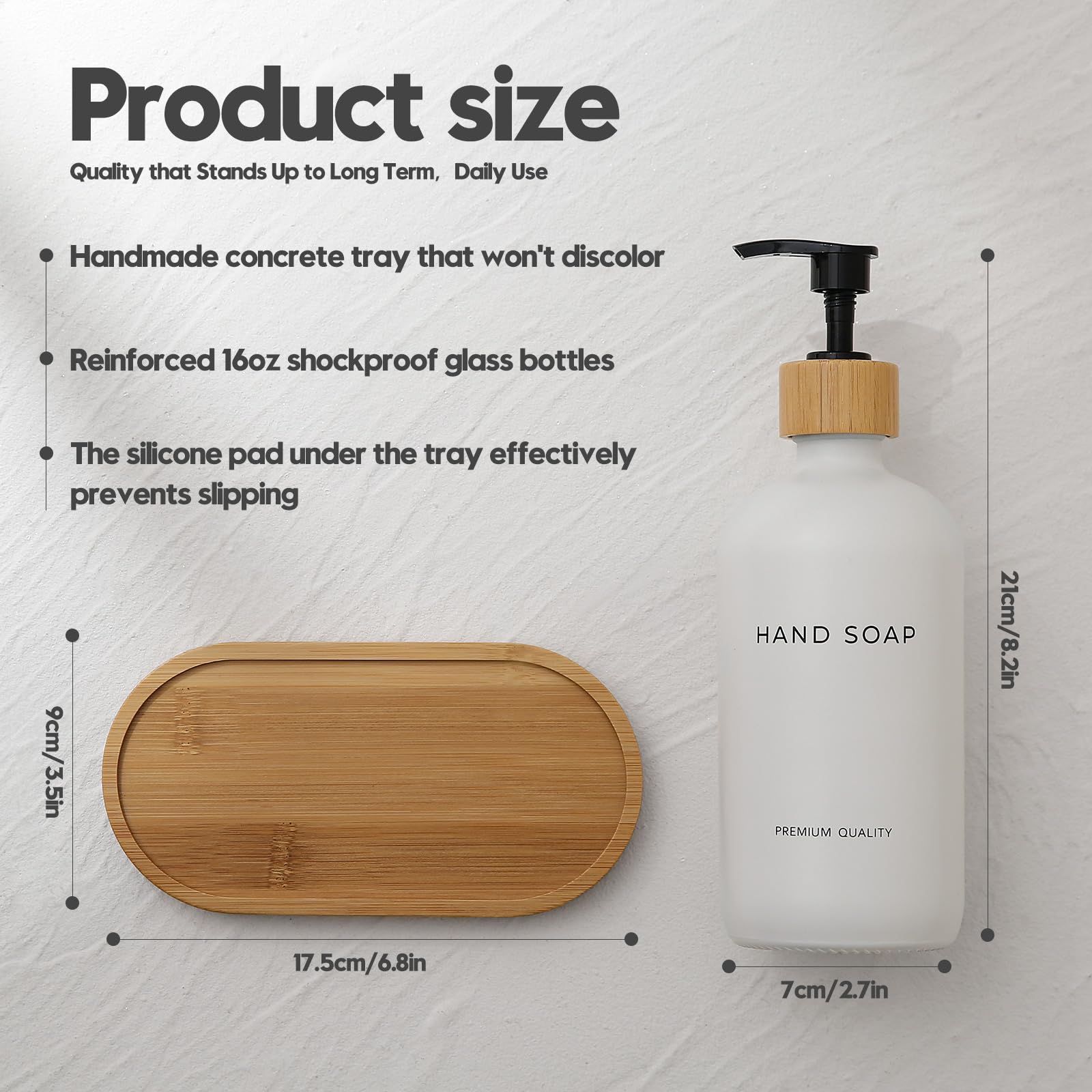 Set dispenser per sapone e lozioni in vetro con vassoio, dispenser di sapone liquido per le mani e pompa, accessori da bagno in bambù e decorazione moderna per il bagno (oro)