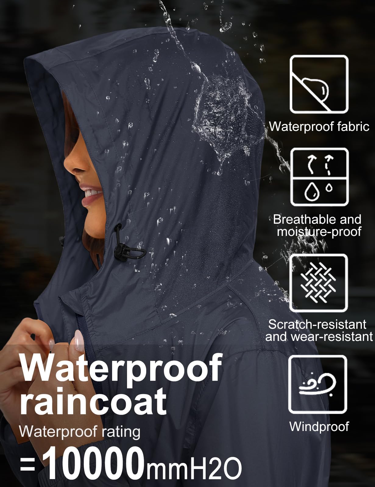 Vancavoo Veste Imperméable Femme Chic Long Manteau de Pluie Coupe Vent avec Capuche Poncho avec Poche