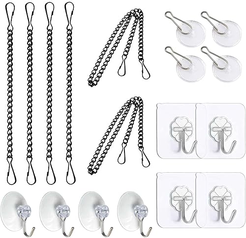 Kit de cadena para colgar ventanas de vidrieras, cadena negra para colgar cuadros con ganchos de ventosa, atrapasoles de metal, niquelado, paneles