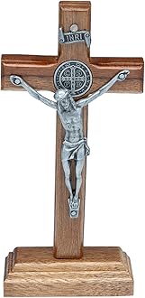Intercession Wall and Table Wood Cross Crucifix (5 inch - Antique Silver)