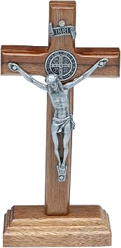 Intercession Wall and Table Wood Cross Crucifix 5 inch - Antique Silver