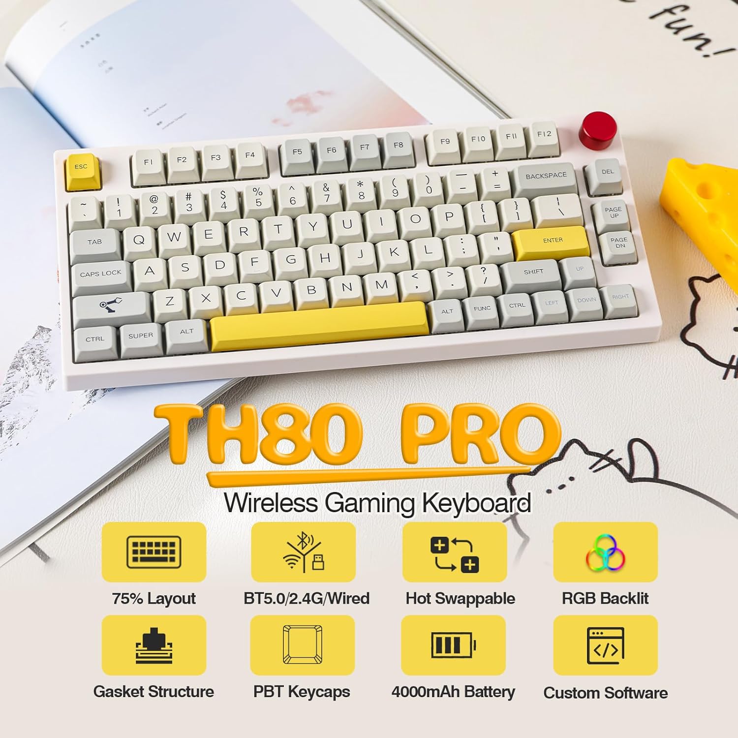 EPOMAKER TH80 Pro Tastiera Meccanica usb c/Bluetooth/wireless, retroilluminata che hot swap e personalizzabili con Rotellina per WIN/Mac/PS4/PS5/Xbox (Theory TH80 Pro, Gateron Pro Black) Gateron Pro Black Theory TH80 Pro - Immagine 2