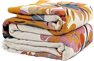 Boho Throw Blanket for Bed 100% Cotton Ultra Soft Rustic Quilt Floral Printed Farmhouse Decor Fall Bed Blankets,98"×98" All Season Rustic Throw for Sofa Couch ChairOEKO-TEX STANDARD 100