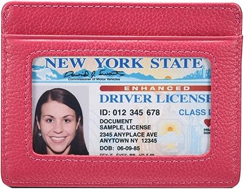 KALMORE womens Credit Holder Genuine Leather Slim Minimalist Card Case Wallet, Black With Id Window