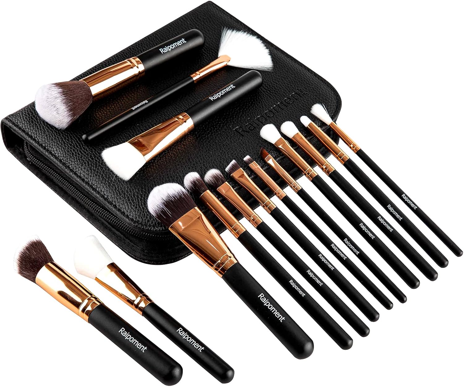 Raipoment メイクブラシセット 15本セット 人気 化粧筆セット 柔らかい 描きやすい 高級繊維毛 日常の化粧 携帯便利 化粧ポーチ付き プロ化粧師が推薦 メイクアップブラシ