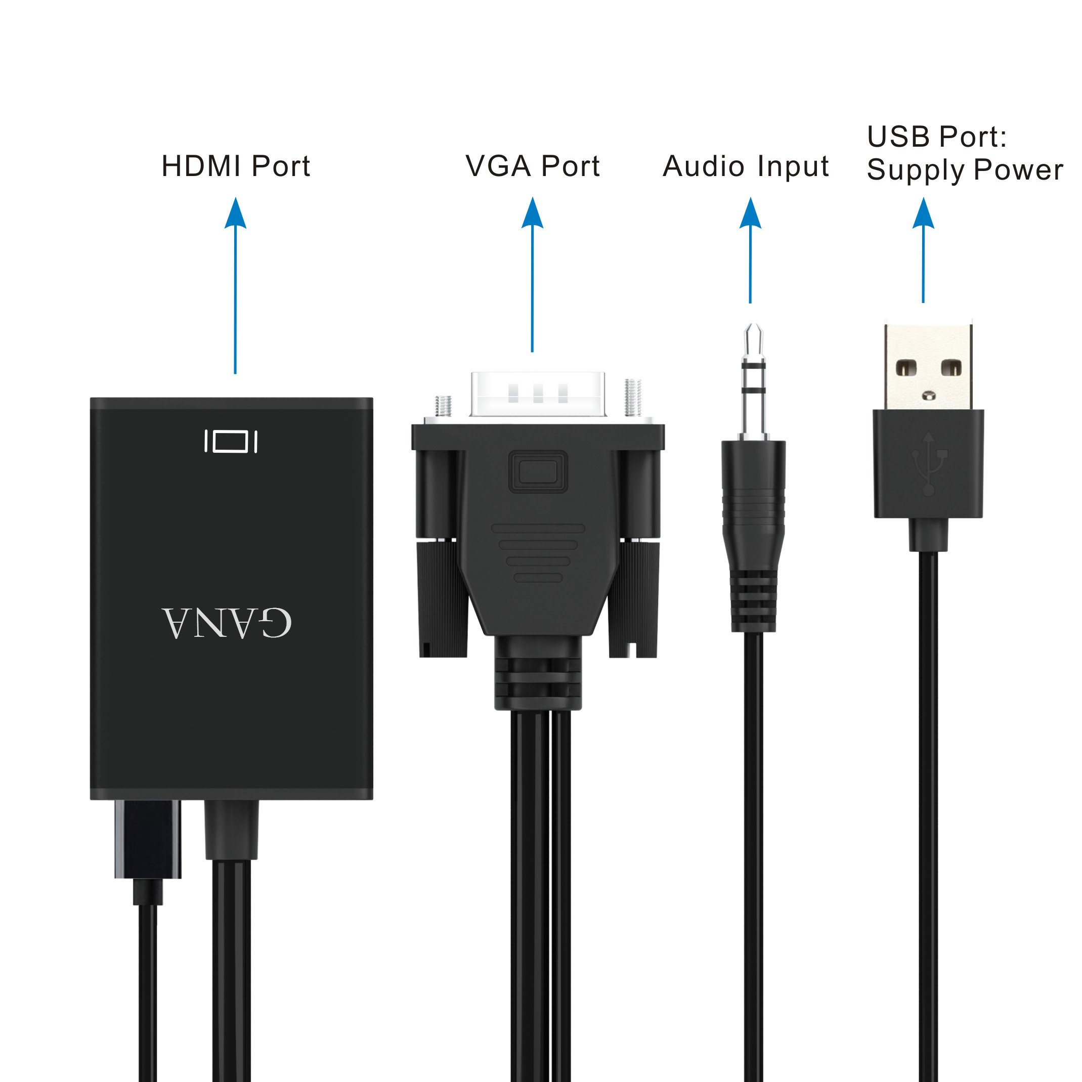 Amazon | VGA to HDMI 変換ケーブル、 GANA 金メッキVGA→HDMI 出力