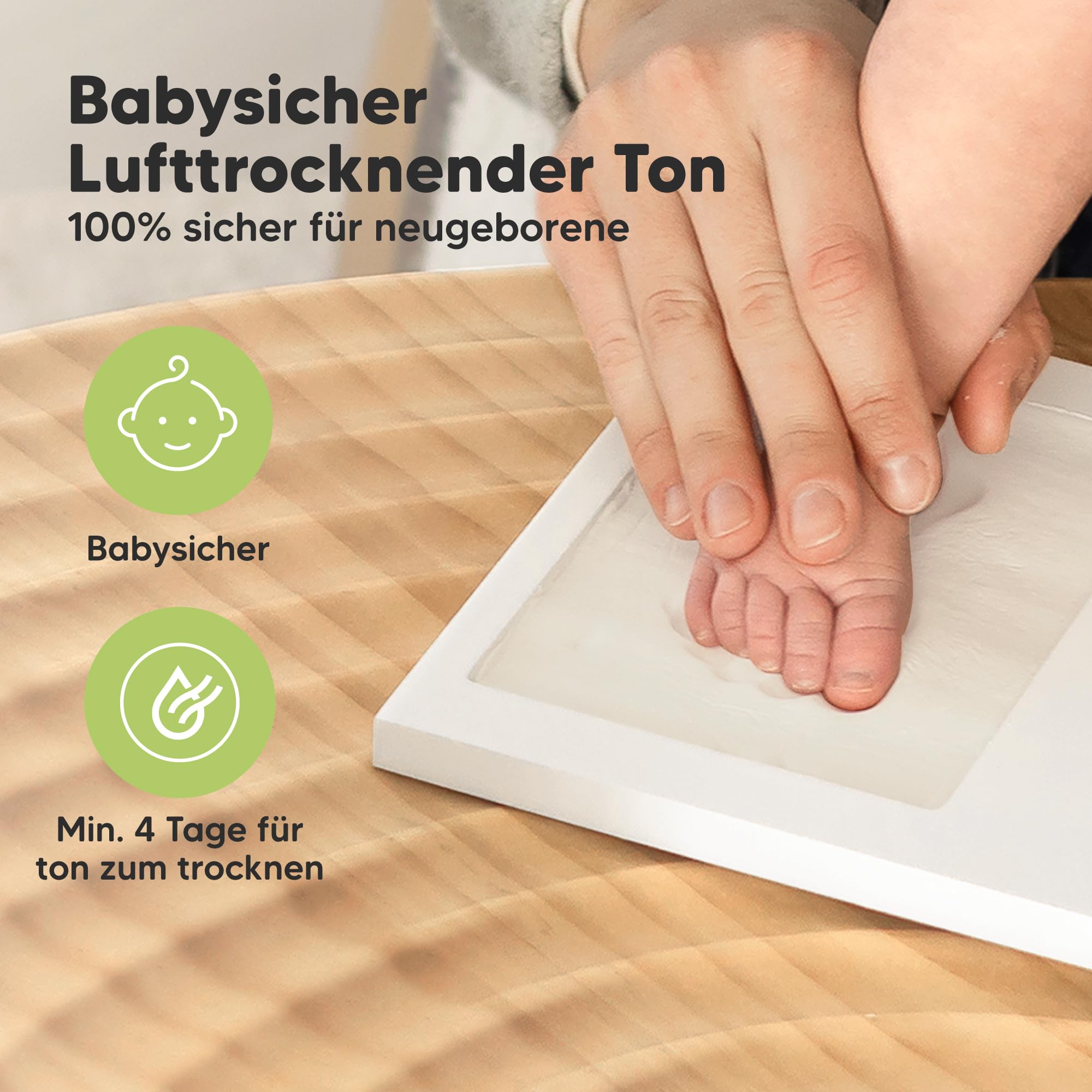 Keababies Baby Handabdruck Und Fußabdruck Set - Ton Handabdruck Andenken Rahmen, Neugeborenen Kinderzimmer Bilderrahmen fur Mädchen und Junge, Personalisierte Geschenke Baby fur Neue Mom(Alpine White)