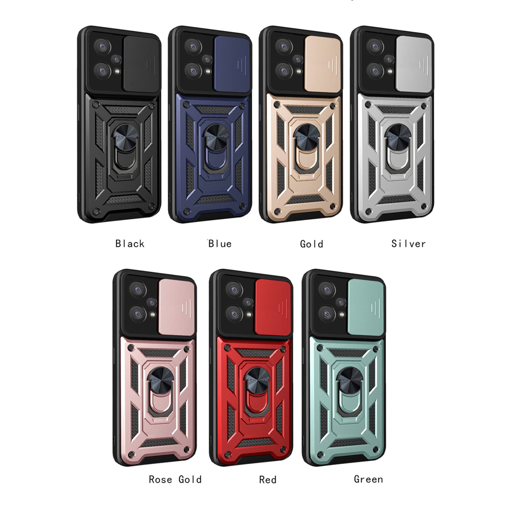 Hi-Case Custodia Realme 9 Pro+ / 9 4G Con Sportello Scorrevole Fotocamera E Anello Magnetico - Rossa, Antiurto - 3