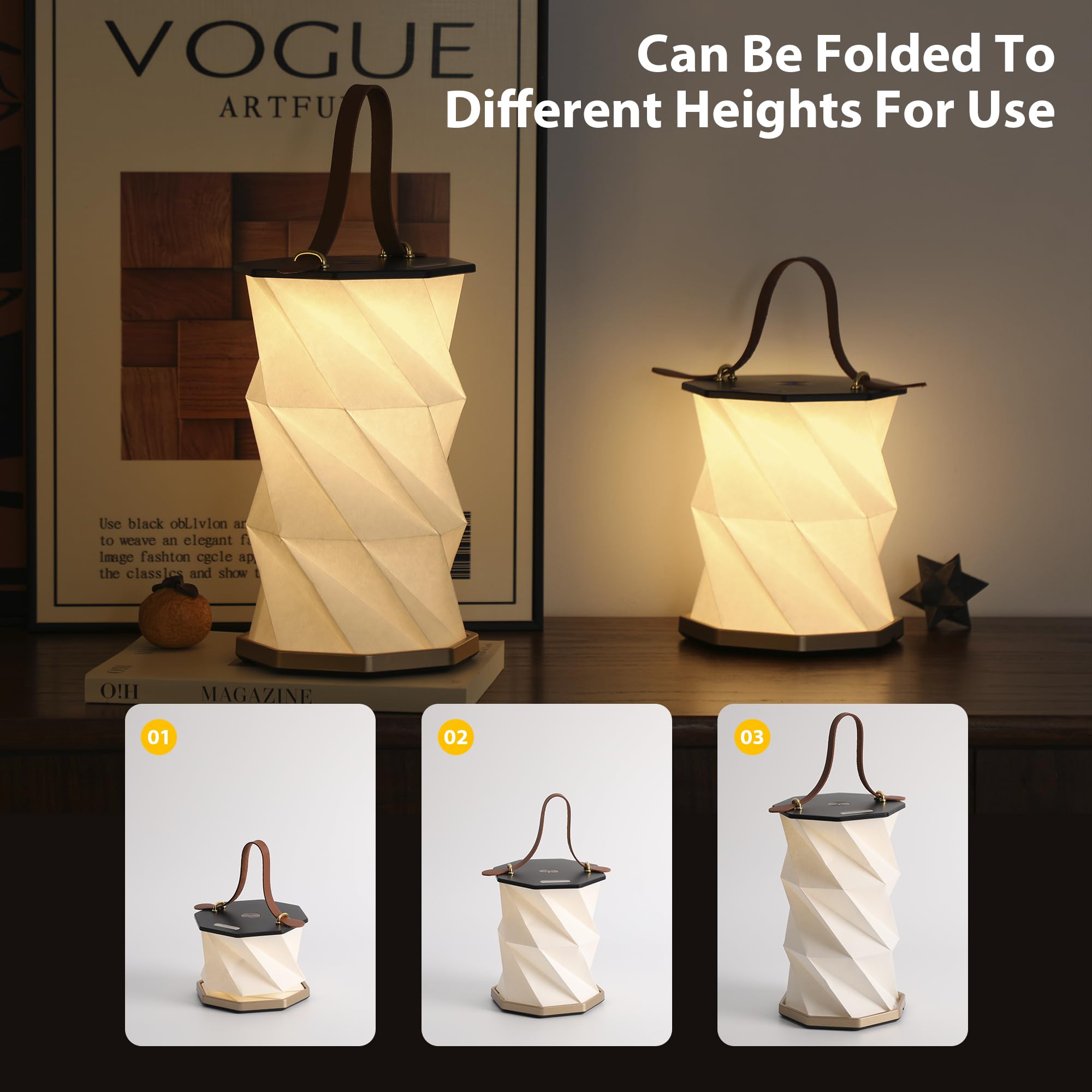 Lampe de bureau pliable rotative – Lampe de poche, lampe de camping, lampe de nuit, lumières LED rechargeables pour chambre à coucher, extérieur, voyage (noir)
