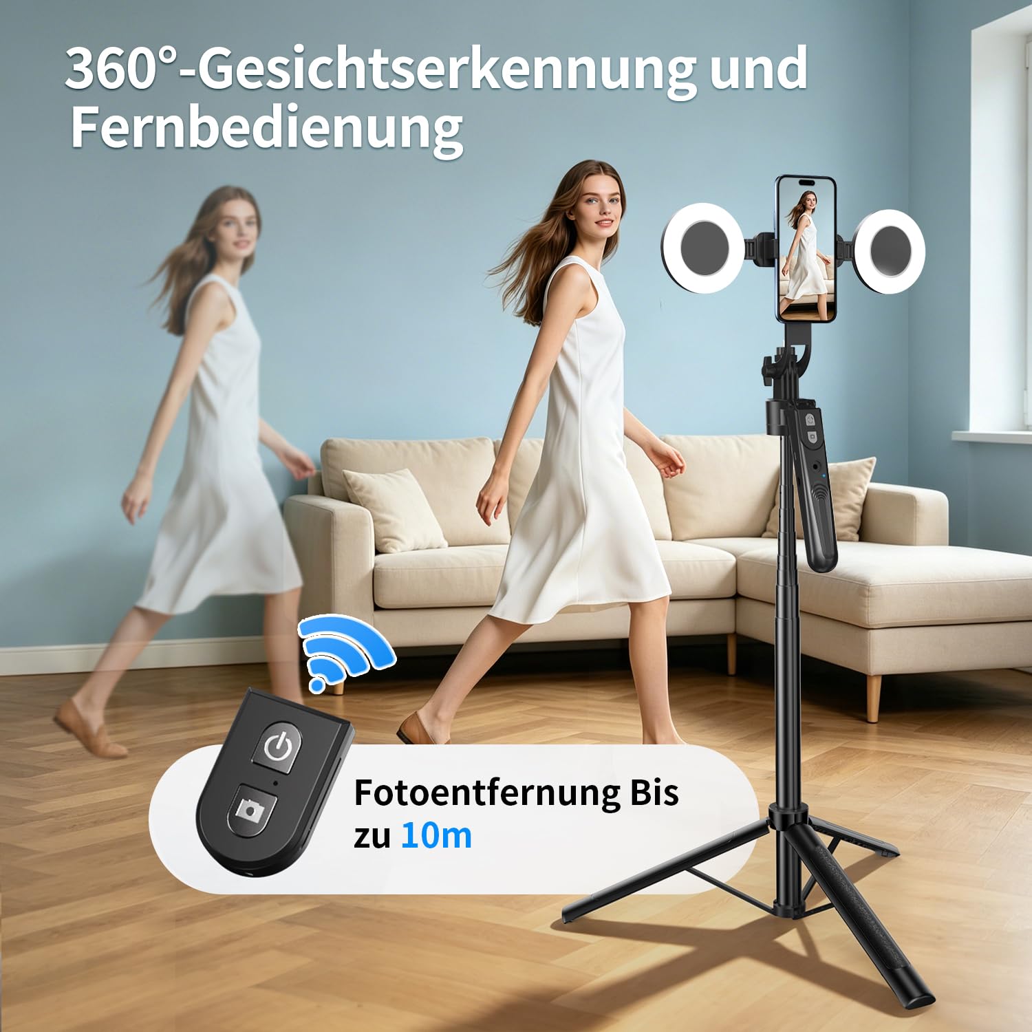 yAyusi 360° Drehung Auto Face Tracking Stativ mit Licht, Keine App, 180cm Telefonstativständer mit Bewegungssensor, Gesichtskörper Handy Selfie Stick für Vlog/Live-Stream/Videoaufzeichnung