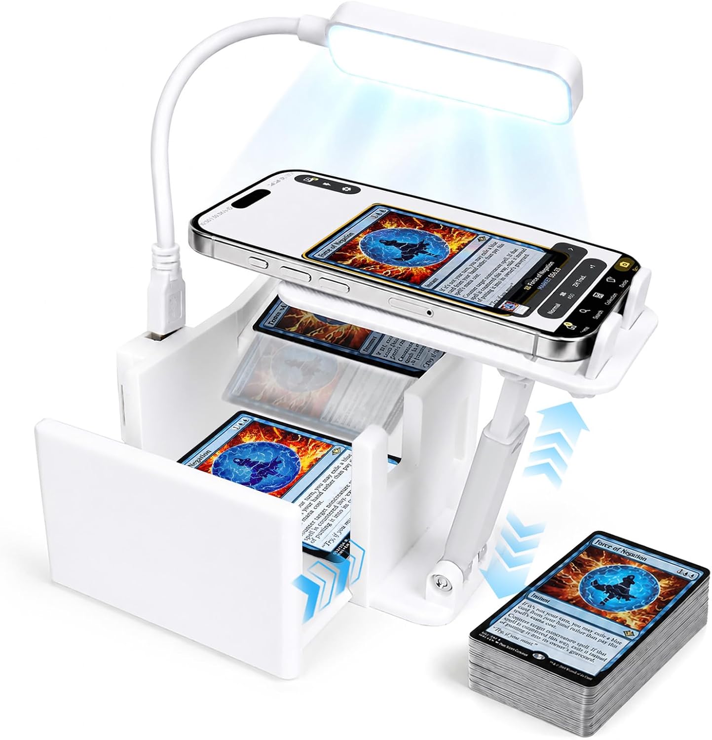 Card Scanner Stand with LED Light for TCG & Sports Cards,Adjustable Height Trading Card Scanner,Fit for un-Sleeved and Sleeved Cards,Quickly Scan and Price Check Cardscard Scanner
