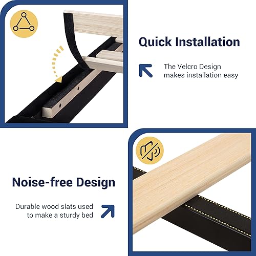 Miniatura 9 de Allewie - Base de cama con plataforma de tamaño Queen, tapizada en terciopelo con diseño acolchado vertical, cabecera con 2 niveles y almacenamiento