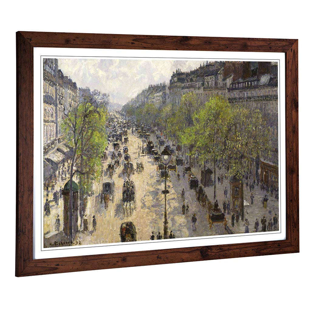 Big Box Art Framed Print of Camille Pissaro Boulevard Montmartre in Primavera Design | Wall Art Picture| Home Decor for Kitchen, Living Room, Bedroom, Hallway, Walnut, A2 / 24.5x18 Inch / 62x45cm