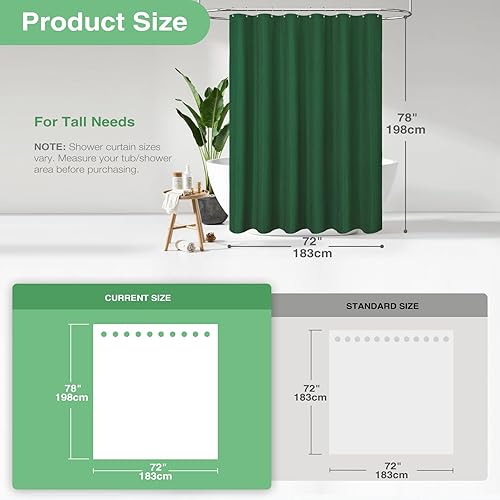 Vista 222 de Dynamene Cortina de ducha larga de tela negra – Cortinas de ducha de tela alta y resistente con textura de gofre, juego de cortina de baño de lujo