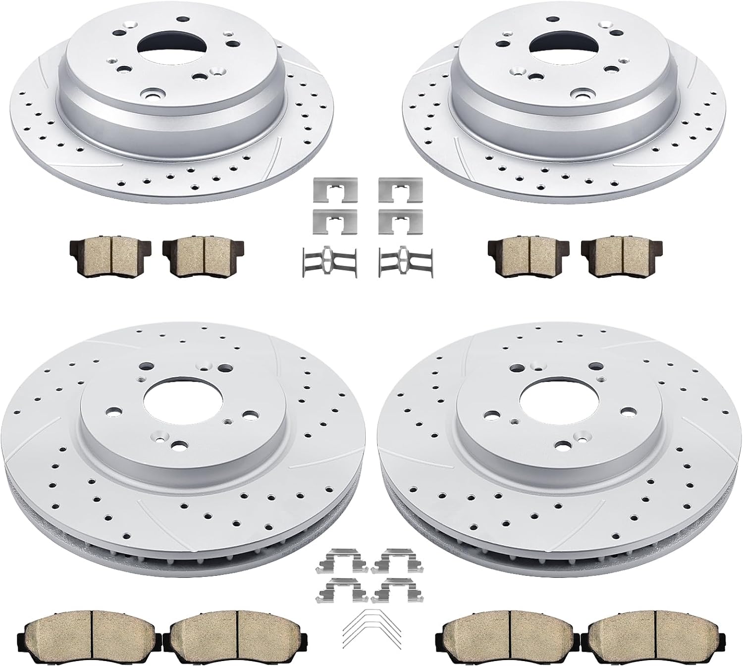 Front and Rear Drilled and Slotted Brake Rotors Ceramic Brake Pads Brake Kit Suitable for Honda CR-V 2007-2011, CR-V (AWD Models ONLY) 2012-2016, RDX (FWD Models ONLY) 2010-2012
