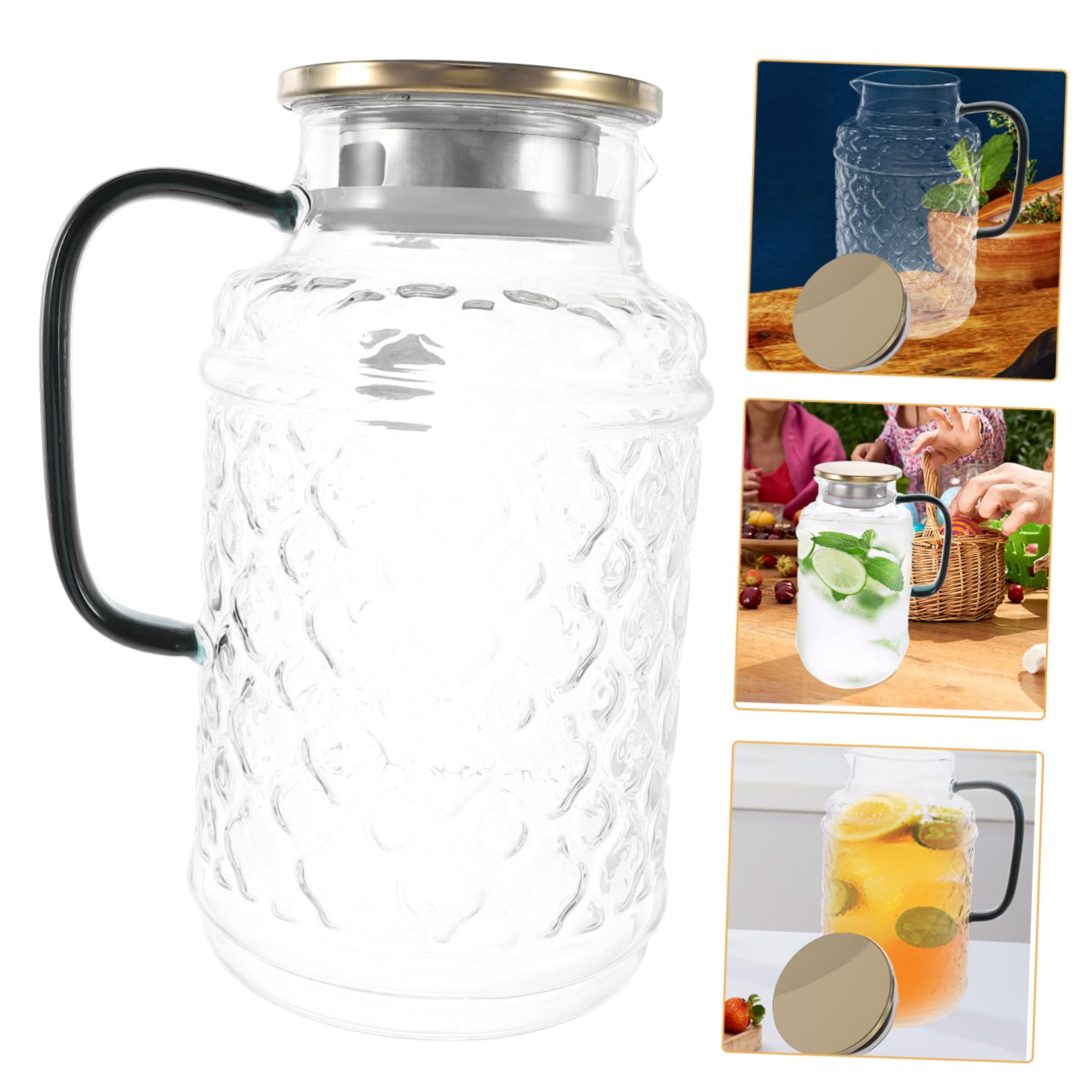 Mikinona Jarra de Vidrio para Agua Fría 1,7 Litros con Tapa y Asa, Vidrio Grueso Resistente, Diseño Antigoteo, Apta para Uso Doméstico y Fiestas, Accesorio Práctico para Servir Bebidas