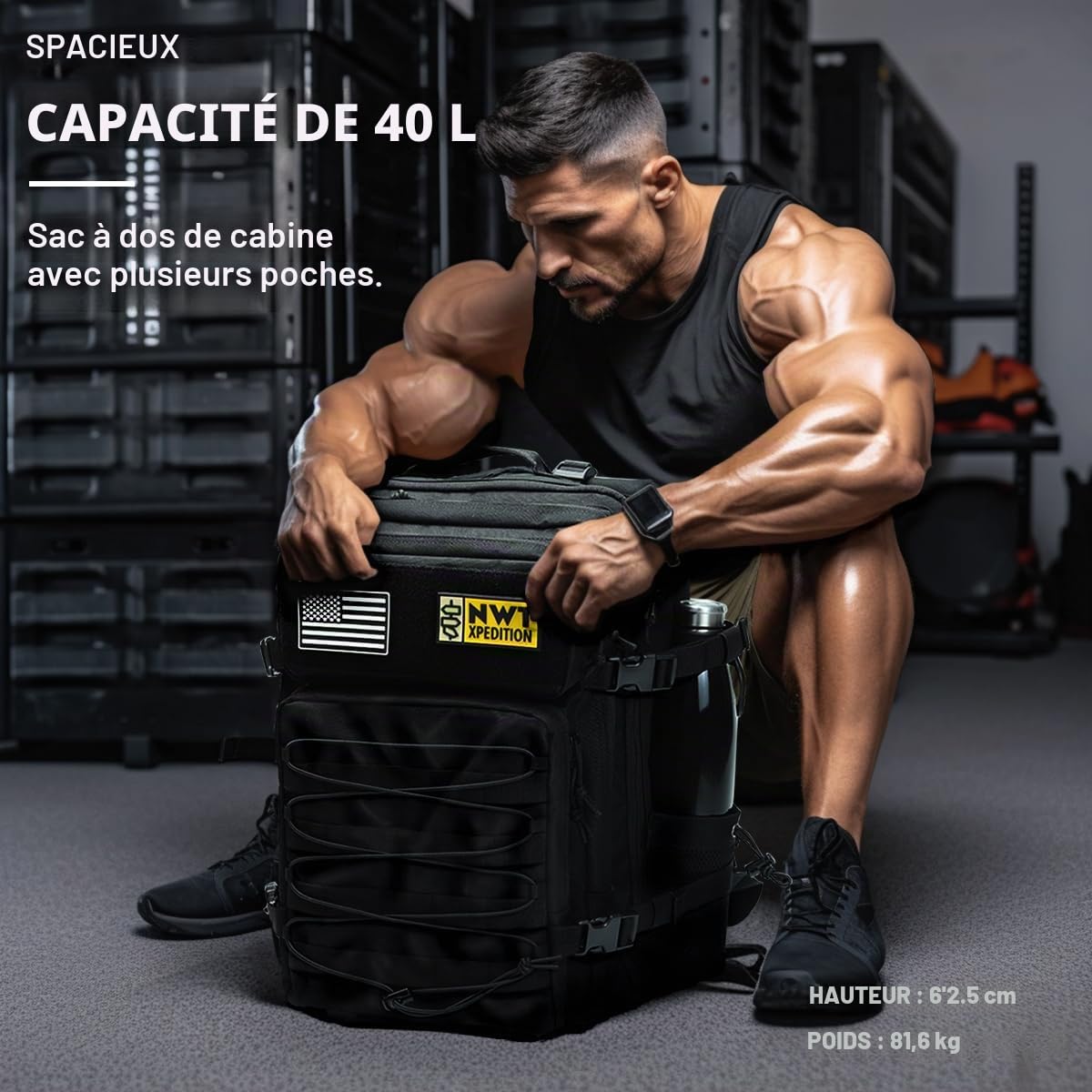 Sac À Dos Tactique Militaire Sac À Dos Robuste Pour Ordinateur Portable Molle Sac D'Assaut Pour Randonnée Camping Voyage Pêche Salle De Sport Noir Large