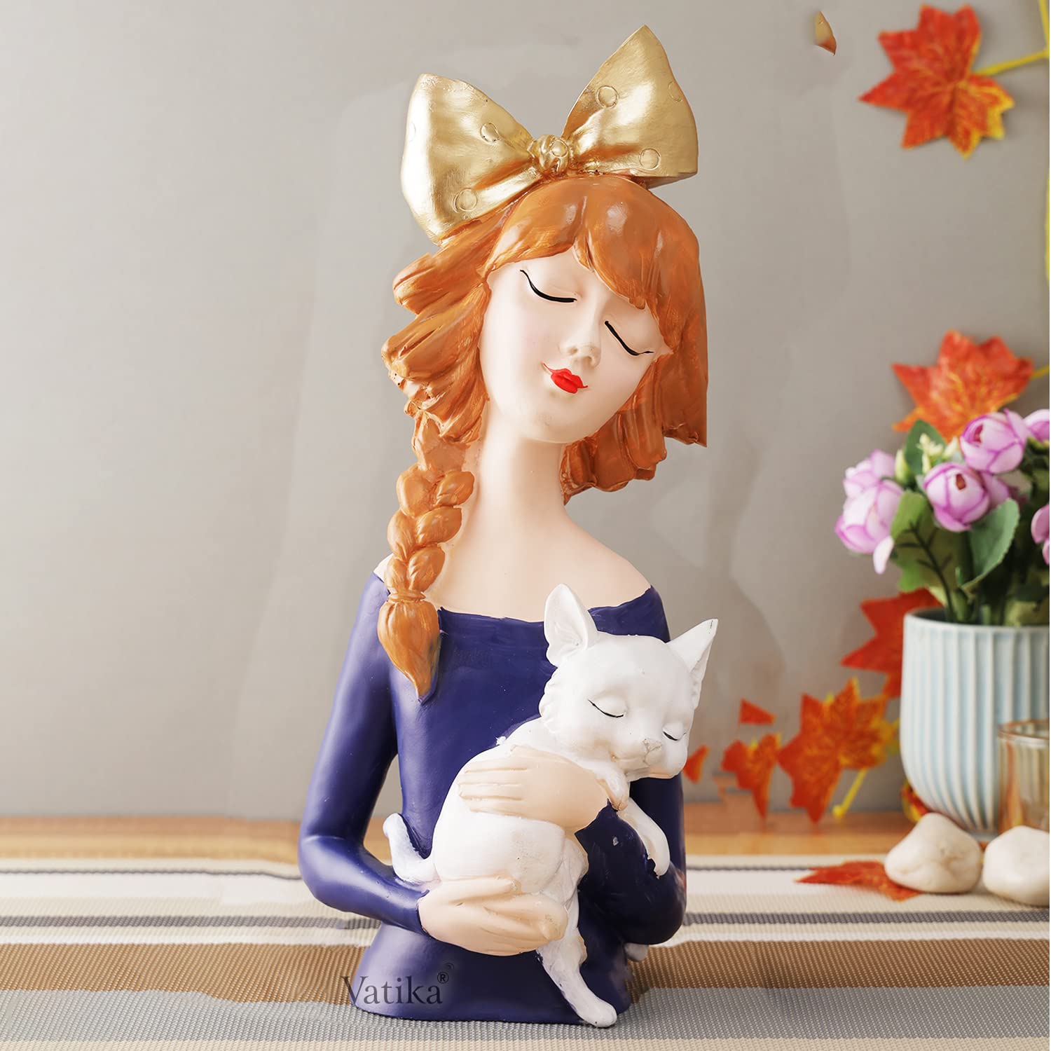 CraftVatika Bowknot Lady with Cat Showpiece Statue Collectibles Figurines for Home Decor Outdoor Entrance Living Room Decoration (13.2 Inch Height) (B09RQVQTP2) Amazon Price History, Amazon Price Tracker