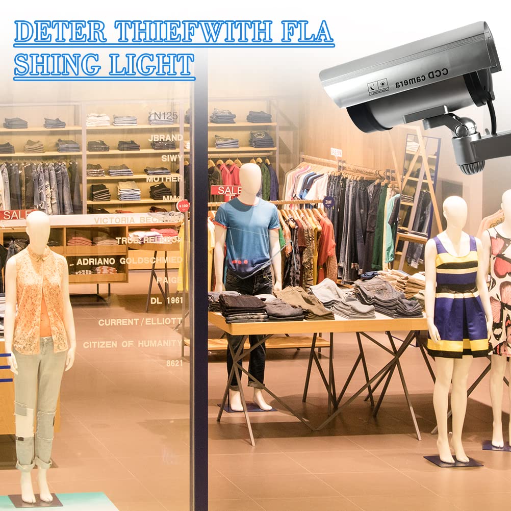 TIMESETL Camera Factice pour Exterieur et Intérieure 2Pcs Caméra Fausse Caméra de Surveillance Caméra Factice avec LED Infrarouge Clignotante Rouge d'avertissement, Caméra Fausse de Sécurit, Argent