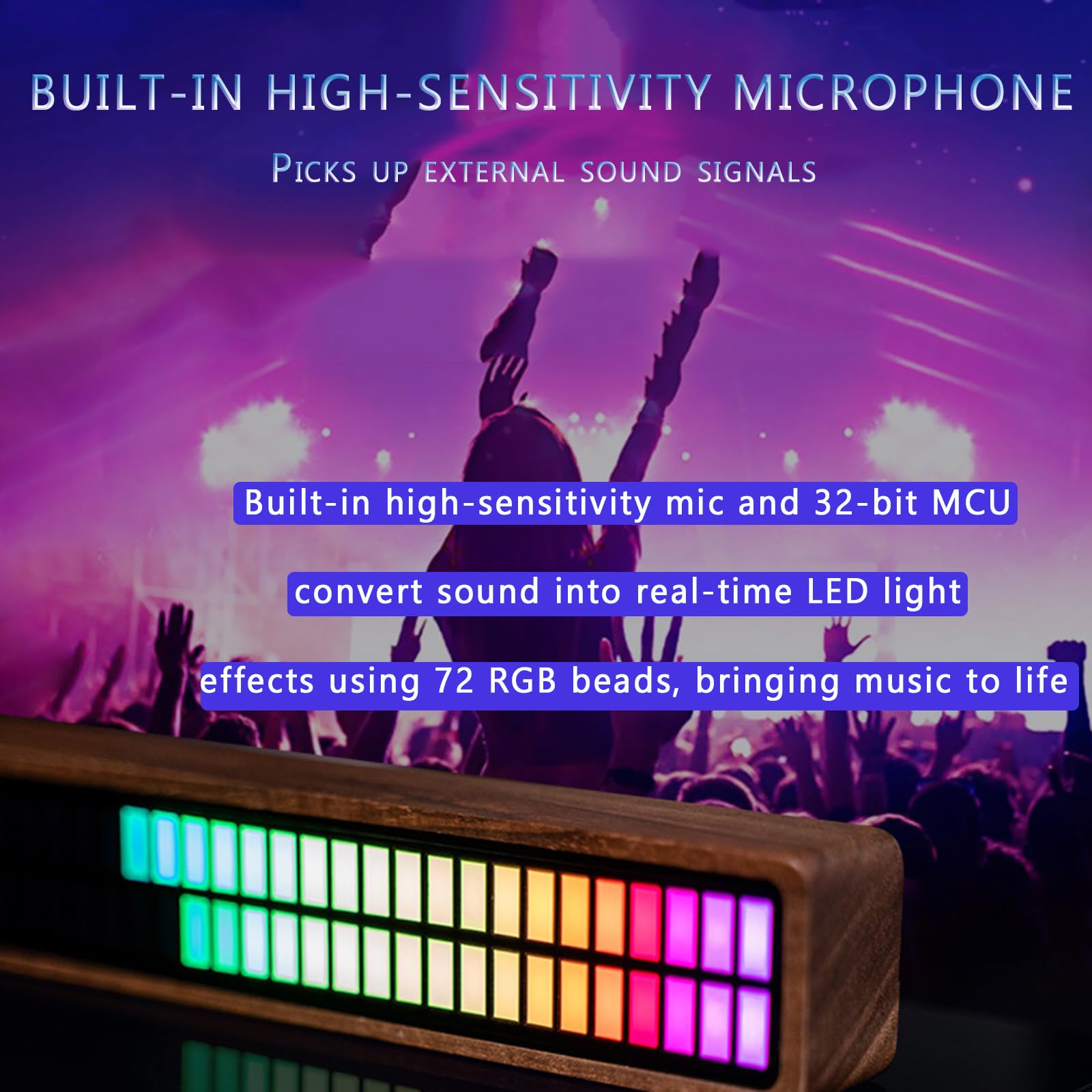 Luci Ritmiche a Doppia Fila, Luci Ritmiche Musicali RGB, Funzione di Memoria di Spegnimento, Tre modalità di Illuminazione, per Desktop, Studio, Sala Giochi