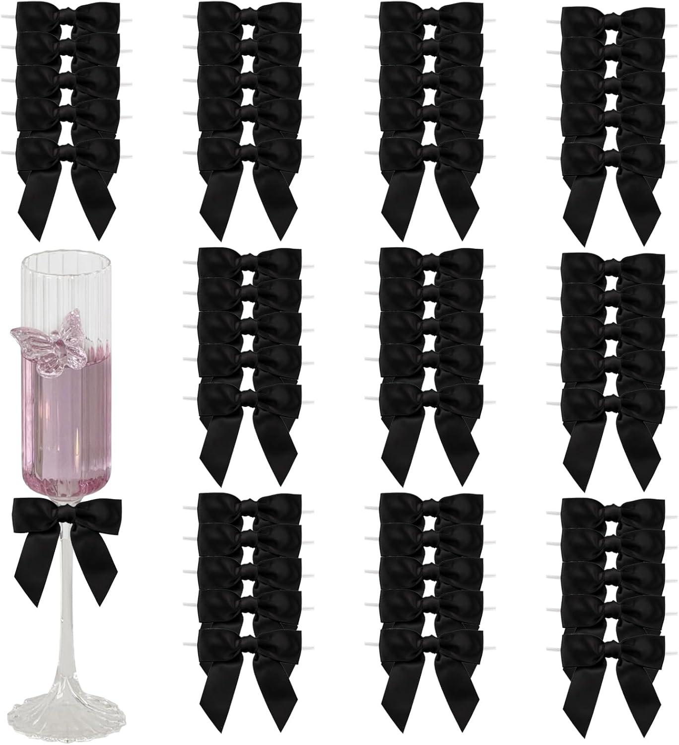 100 PCS Satin Ribbon Black Bow Decor, 2.5-inch Prefabricated Black Twisted Bow Used for Gift Packaging, Used for Gift Packages Wedding Decorations