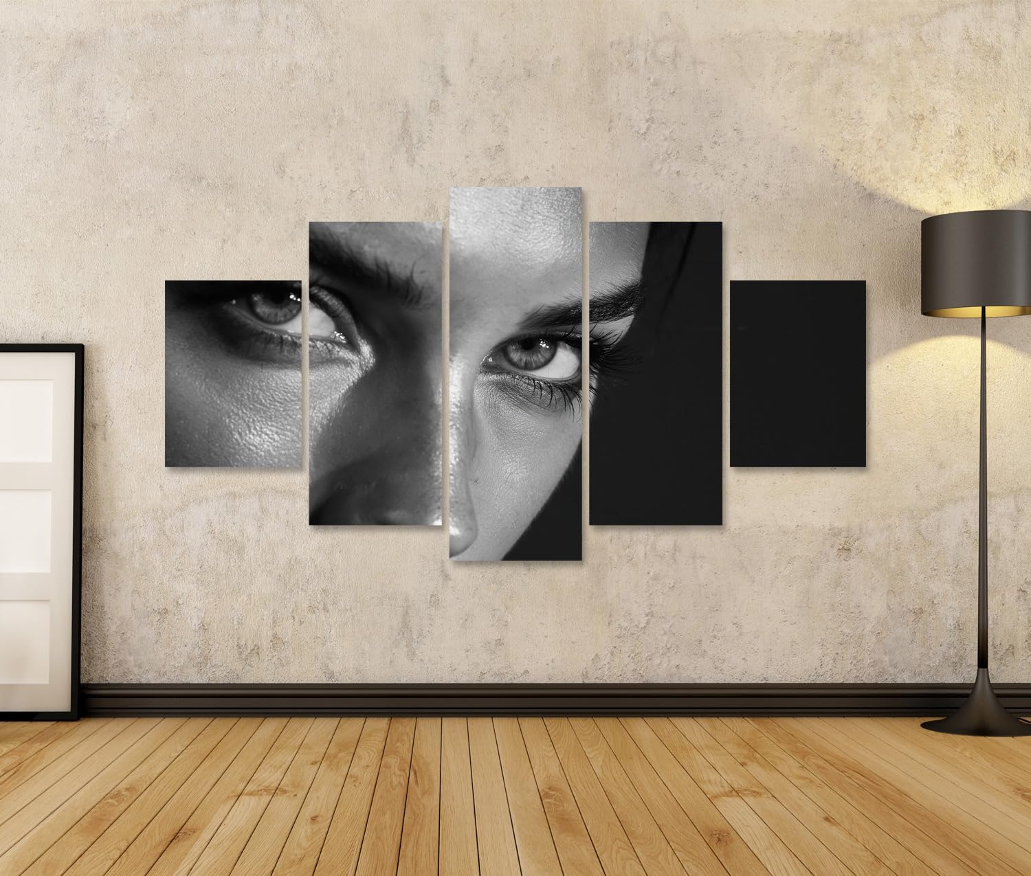 islandburner Bild auf Leinwand Fesselnder Blick Schwarz-Weiß Portrait Kunstdruck Wohnzimmer Deko für Kunstliebhaber - 5-teilig