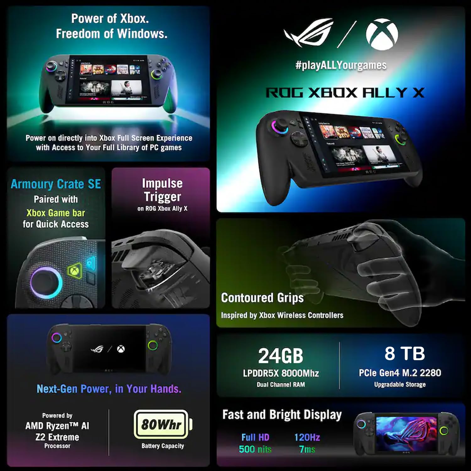 Mavark New ASUS ROG Ally 7” 8TB SSD 120Hz FHD 1080p Gaming Handheld AMD Ryzen AI Z2 Extreme Processor 24GB Ram Win 11 Home 2 Years Warranty Upgrade Black Edition (Ryzen Z2 Extreme|8TB SSD)