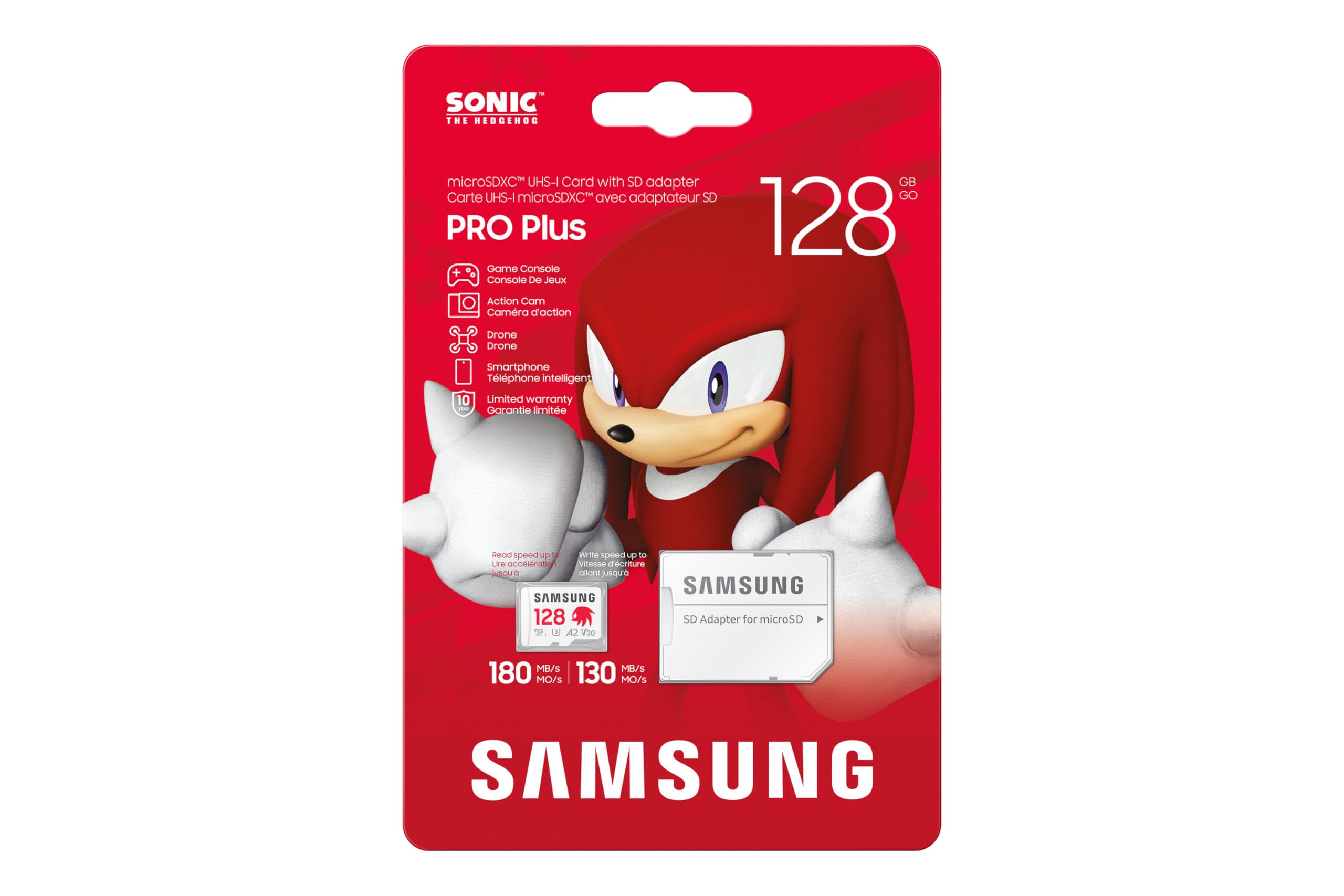 Samsung Carte mémoire microSDXC Sonic Pro Plus 128 Go UHS-I 180 Mo/s avec Adaptateur SD