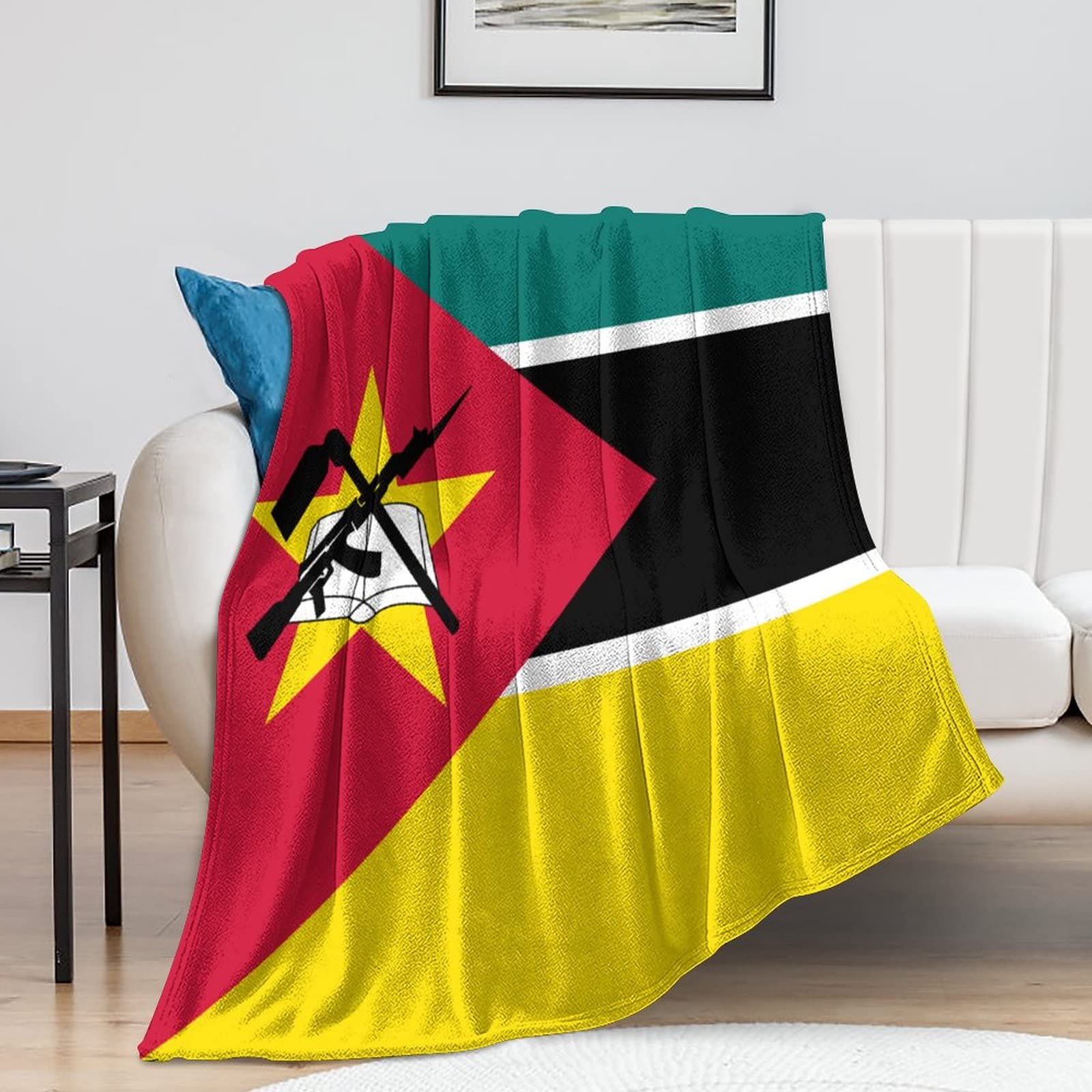 Couverture drapeau du Mozambique 152x203cm plaid de canapé chaud et doux en peluche pour l'hiver