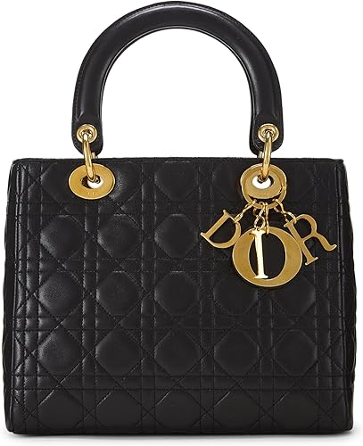 Christian Dior, Pre-loved Black Cannage Quilted Lambskin Lady Dior Medium, Black