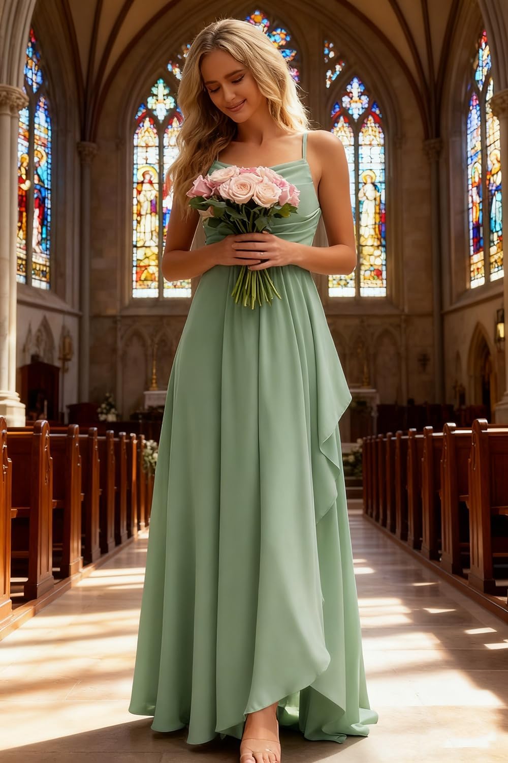 Women's Chiffon Bridesmaid Dresses for Wedding Long Formal Evening Prom Gown with Slit Side AR079