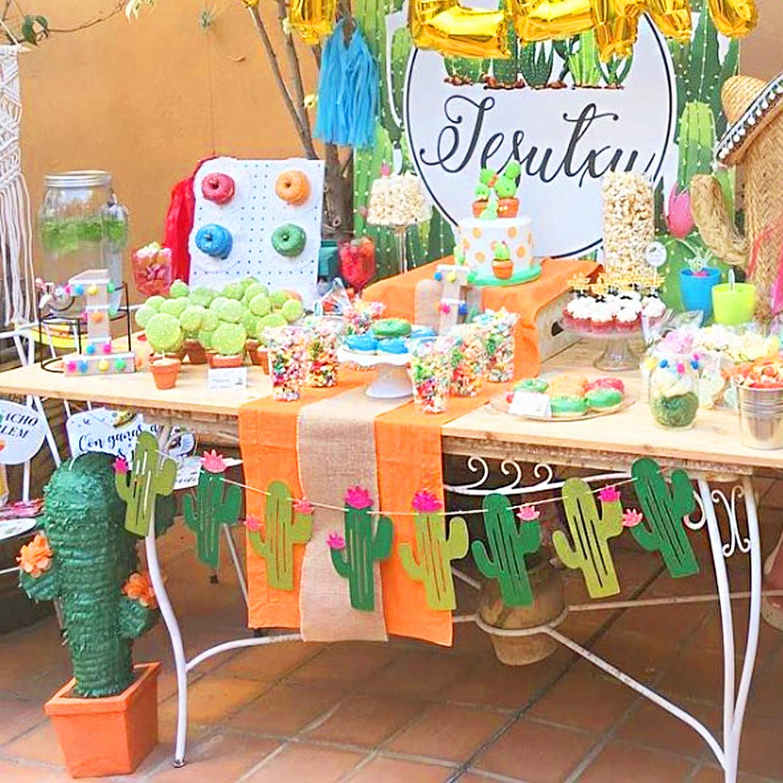 4er-Set Kaktus-Girlanden Mit Taco-Motiv – Grün-glitzernde Deko Für Fiesta & Baby-Shower | Party-Banner
