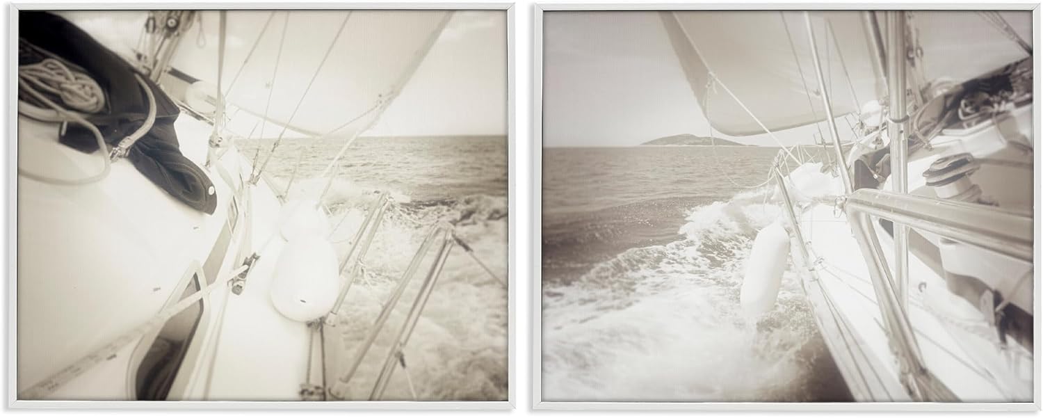 Stupell Industries Sailing Clear Summer Day 2pc White Framed Giclee Wall Art Set Design by Graffi*tee Studios, 20 x 16