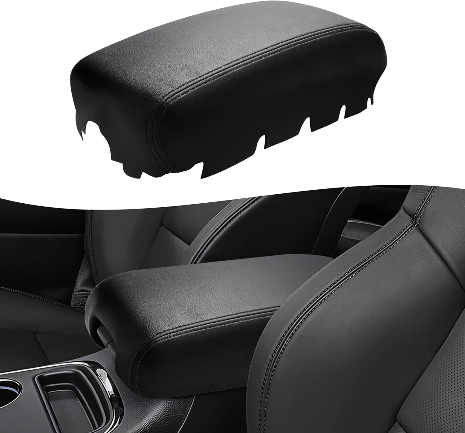 KBH Center Console Armrest Cover for Jeep Grand Cherokee, Dodge Durango 2011 2012 2013 2014 2015 2016 2017 2018 2019 2020, Vinyl Leather Arm Rest Covering, Customized Accessories, Black
