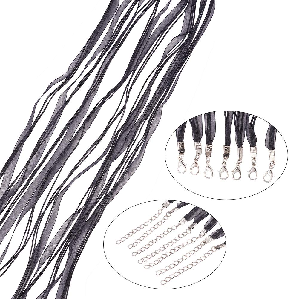 Arricraft 100 Stk. Schwarze Mehrsträngige Organzaband Halskette Kordel, 45cm 3 Schlaufen Gewachste Baumwollkordelketten Mit Karabinerverschlüssen Und Eisenketten Für Die Schmuckherstellung