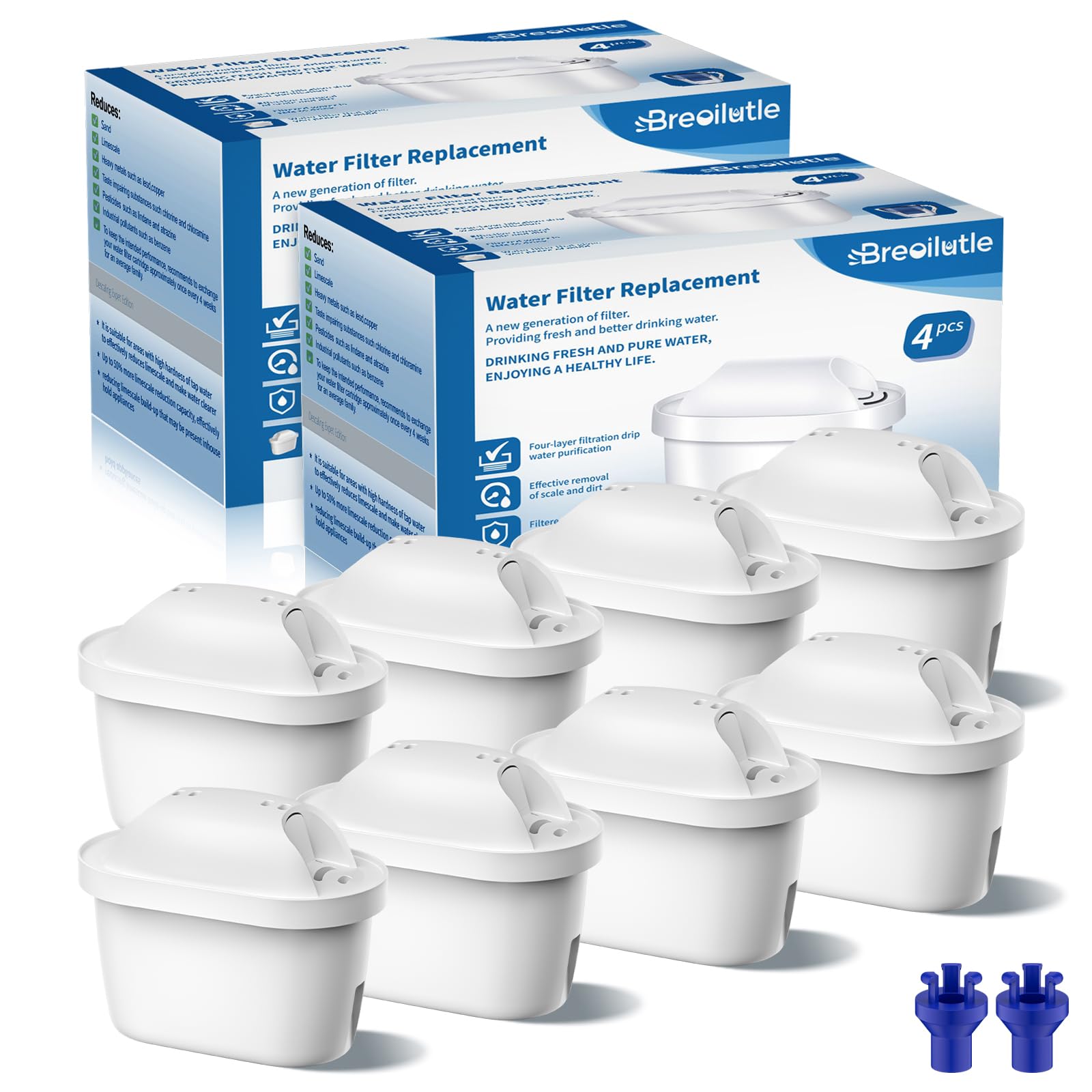 Wasserfilter kartuschen Ersatz für Brita® Marella® Kanne Wasserfilter, BREOILUTLE Filterkartuschen Kompatibel mit Brita® Maxtra+® Plus Maxtra Pro® All-in-1 (8, Classic)