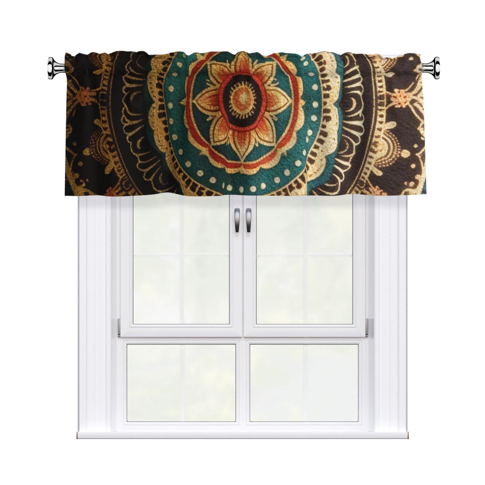 HJKJKKJ Window Valance 137x 46 CM Kitchen Curtains Mandala Valances for Windows Vintage Short Window Curtains Farmhouse Rod Pocket Decorative Curtain Valance for Bedroom Bathroom