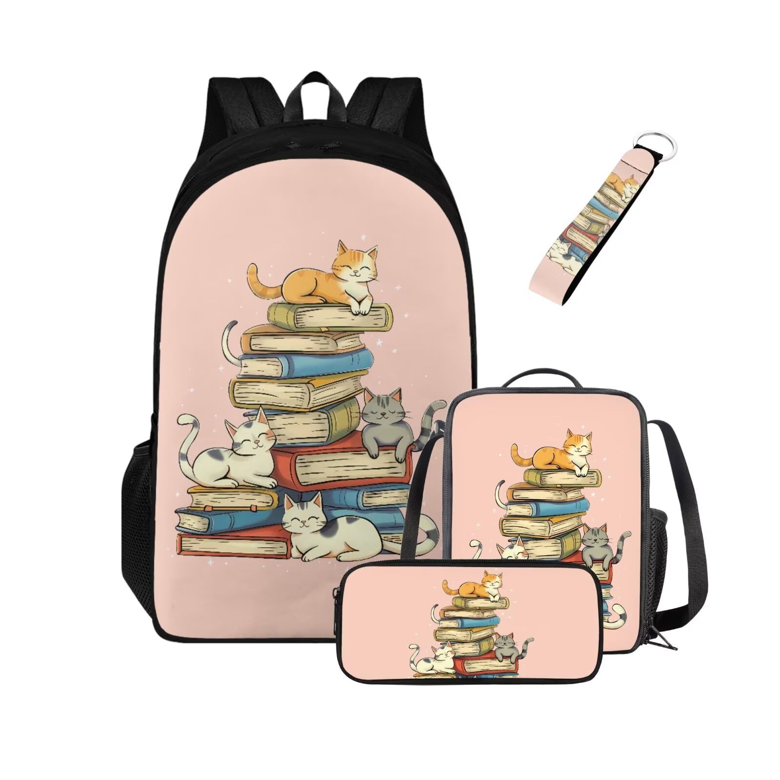 HUGS IDEA Zaino scolastico per Gils 4-6 6-8 8-10 10-12 borsa per libri scolastici 4 pezzi set per bambini 43 cm