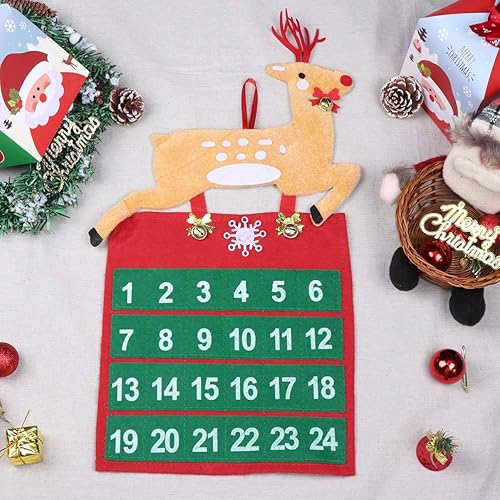 Miniatura 9 de PRETYZOOM Calendario de Adviento de Navidad para colgar en la pared, decoración de bricolaje, cuenta regresiva, tela, calendario de Adviento de tela