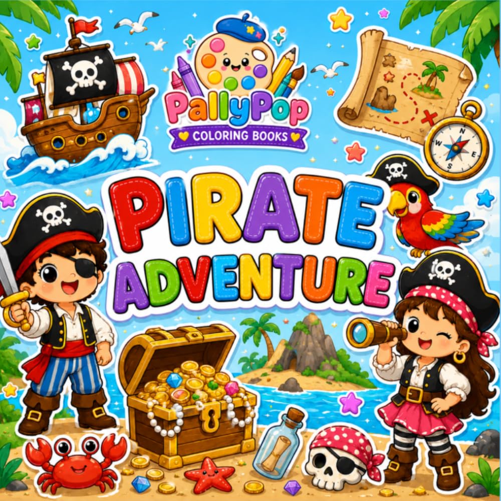 Pirate Adventure: A Fun and Easy Coloring Book for Kids Ages 3–8 with Cute Pirates, Treasure Hunts, Pirate Ships, Islands, and Ocean Adventures (Tiny Team Adventures)