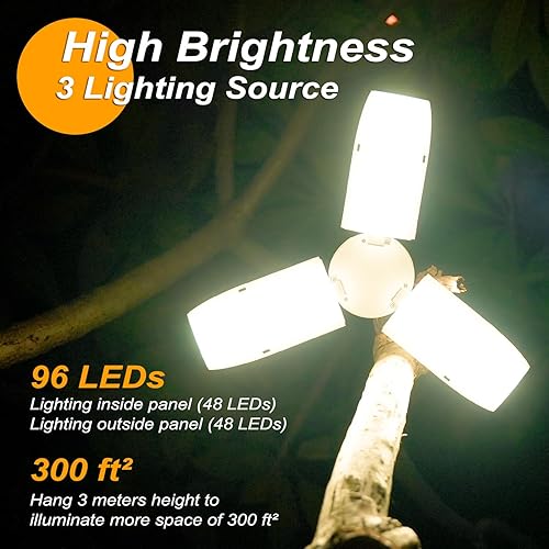 Miniatura 5 de Linterna LED de camping recargable, luz de camping plegable con 96 LED, luz de tienda de campaña de 5000 mAh con atenuación continua, linterna