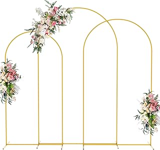 Wokceer Wedding Arch Backdrop Stand 8FT, 7.2FT, 6.6FT Set of 3 Gold Metal Arch Backdrop Stand for Wedding Ceremony Baby Shower Birthday Party Garden Floral Balloon Arch Decoration