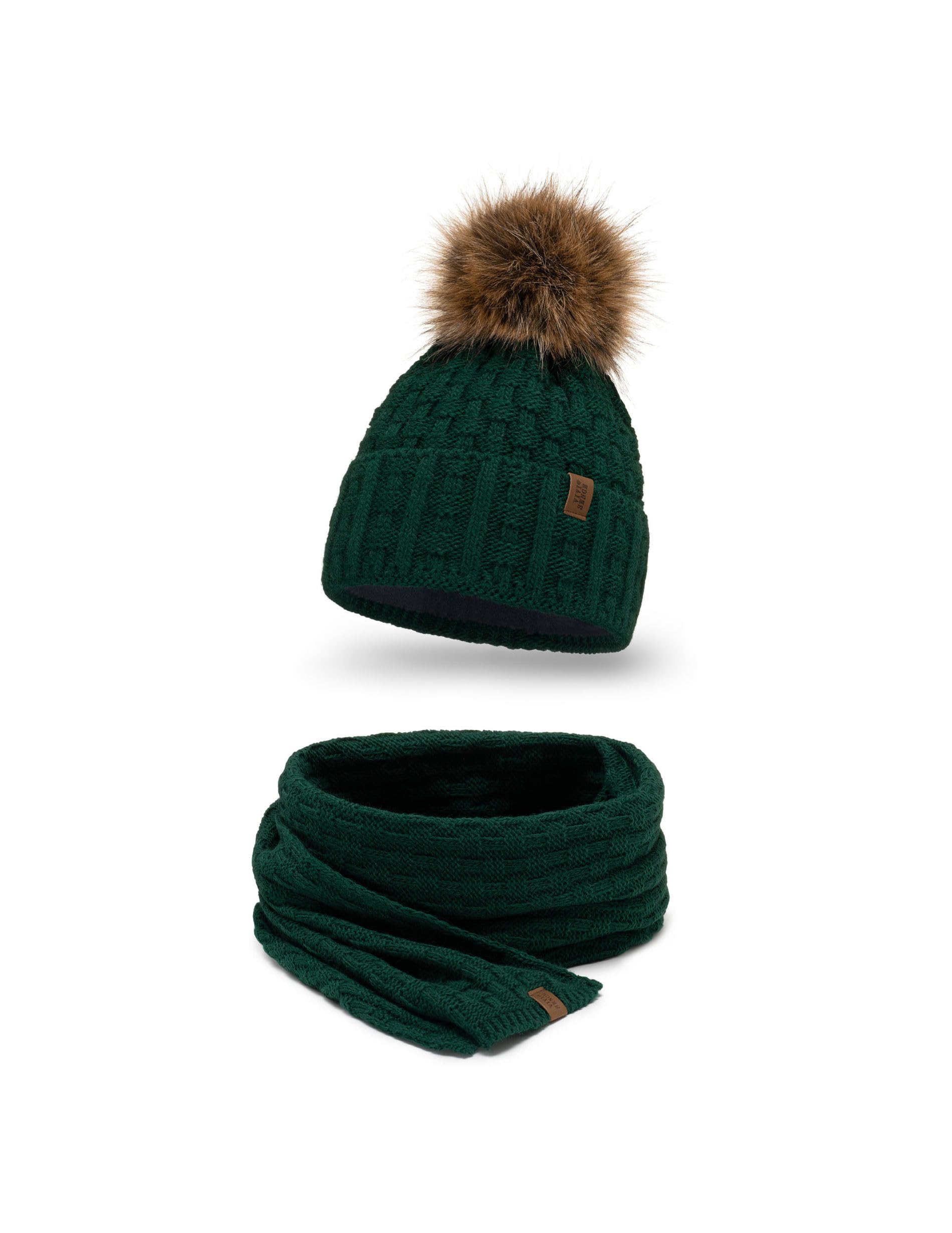 VIVISENCE Femme Bonnet pour L'automne Et l'hiver Doux avec Pompon en Fausse Fourrure Fil Chaleureux Ajustement Parfait Doublure Polaire pour l'hiver Ski Et Activités Extérieures 7015
