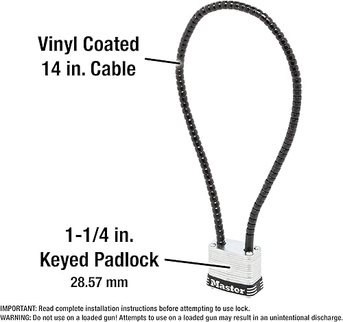 Miniatura 7 de Master Lock 107DSPT Candados de bloqueo de pistola con llave, cable de 14 pulgadas, acero con candado de 1-18" de ancho