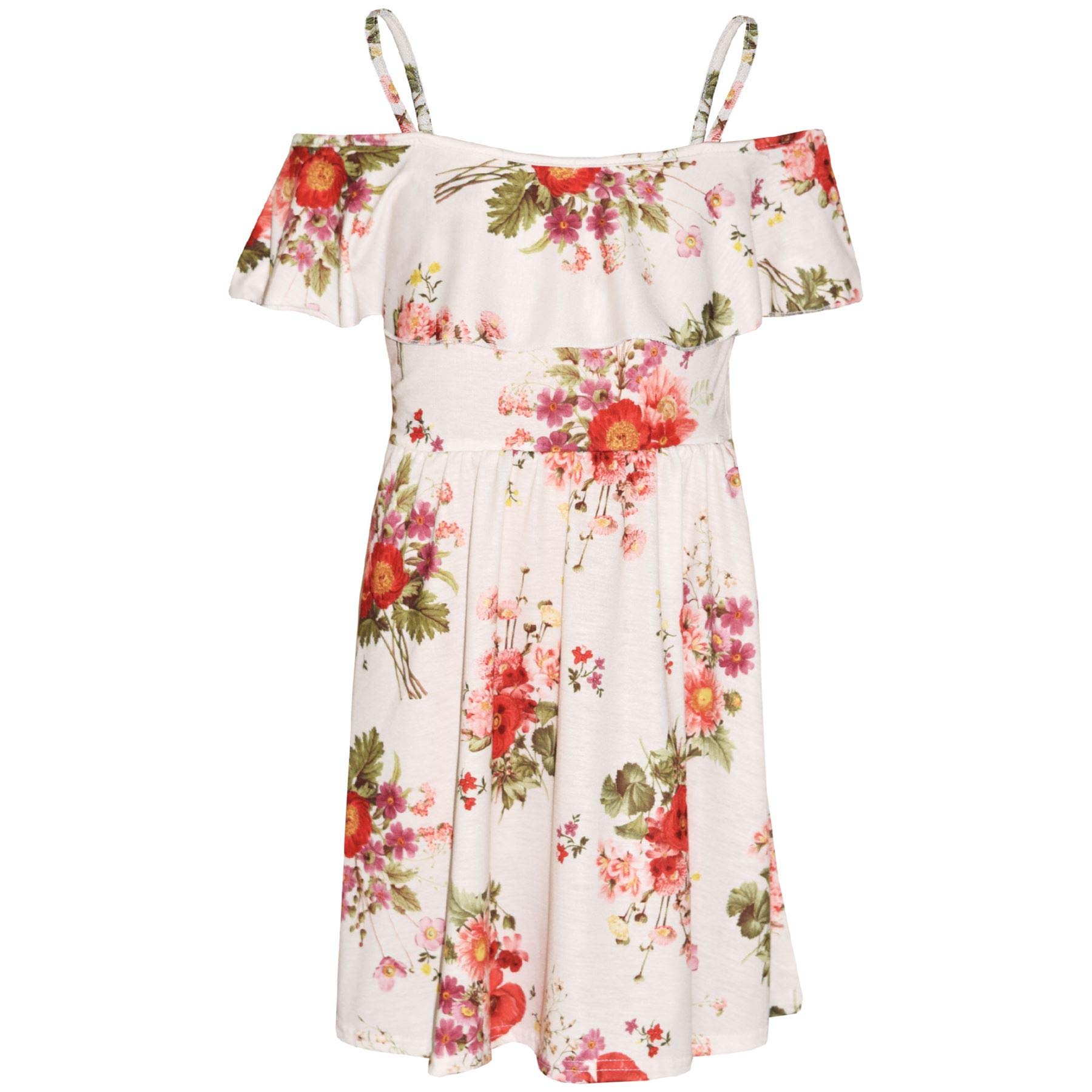 A2Z 4 Kids Girls Skater Dress - Off Shoulder Dress Floral Red 7-8