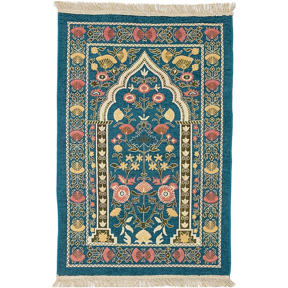 Tapis de prière musulman doux janamaj mince à glands et pompons sajda