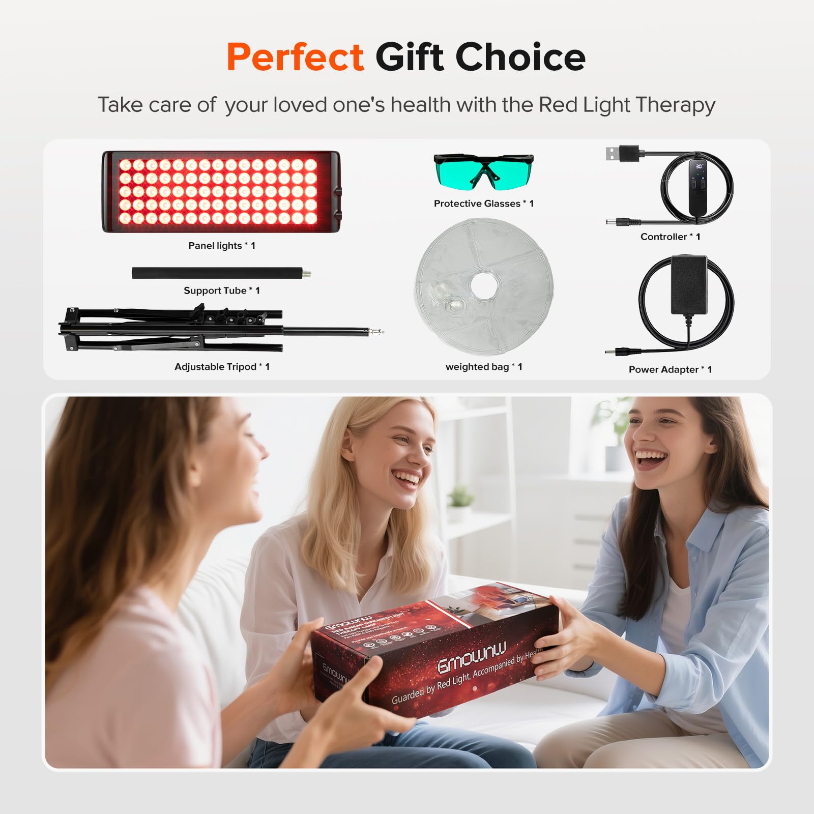 Red Light Therapy for Face and Body, GMOWNW Infrared Light Therapy Lamp with Stand, 660nm Red Light and 850nm Near Infrared Light Therapy Device for Face Knee Body, Skin Care at Home