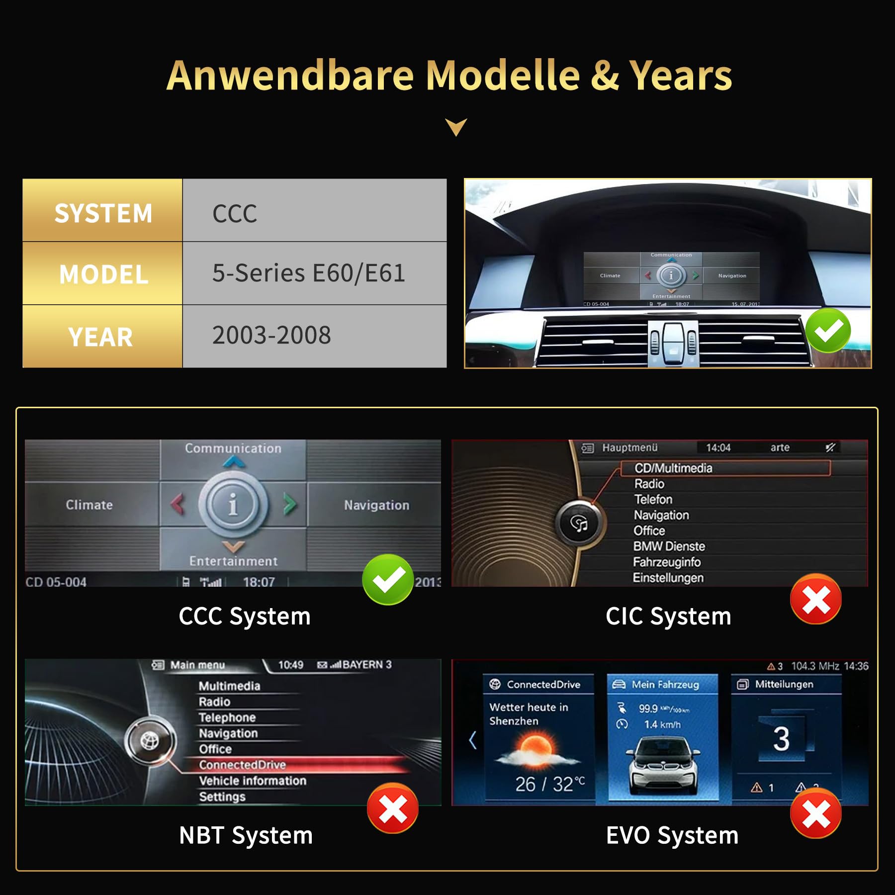 Autoradio Android 14 touchscreen da 12,3 pollici per BMW Serie 5 E60/E61 (2003-2008) con sistema CCC - Wireless CarPlay/Android Auto, schermo HD, navigazione GPS, Mirror Link, 4G + 64G