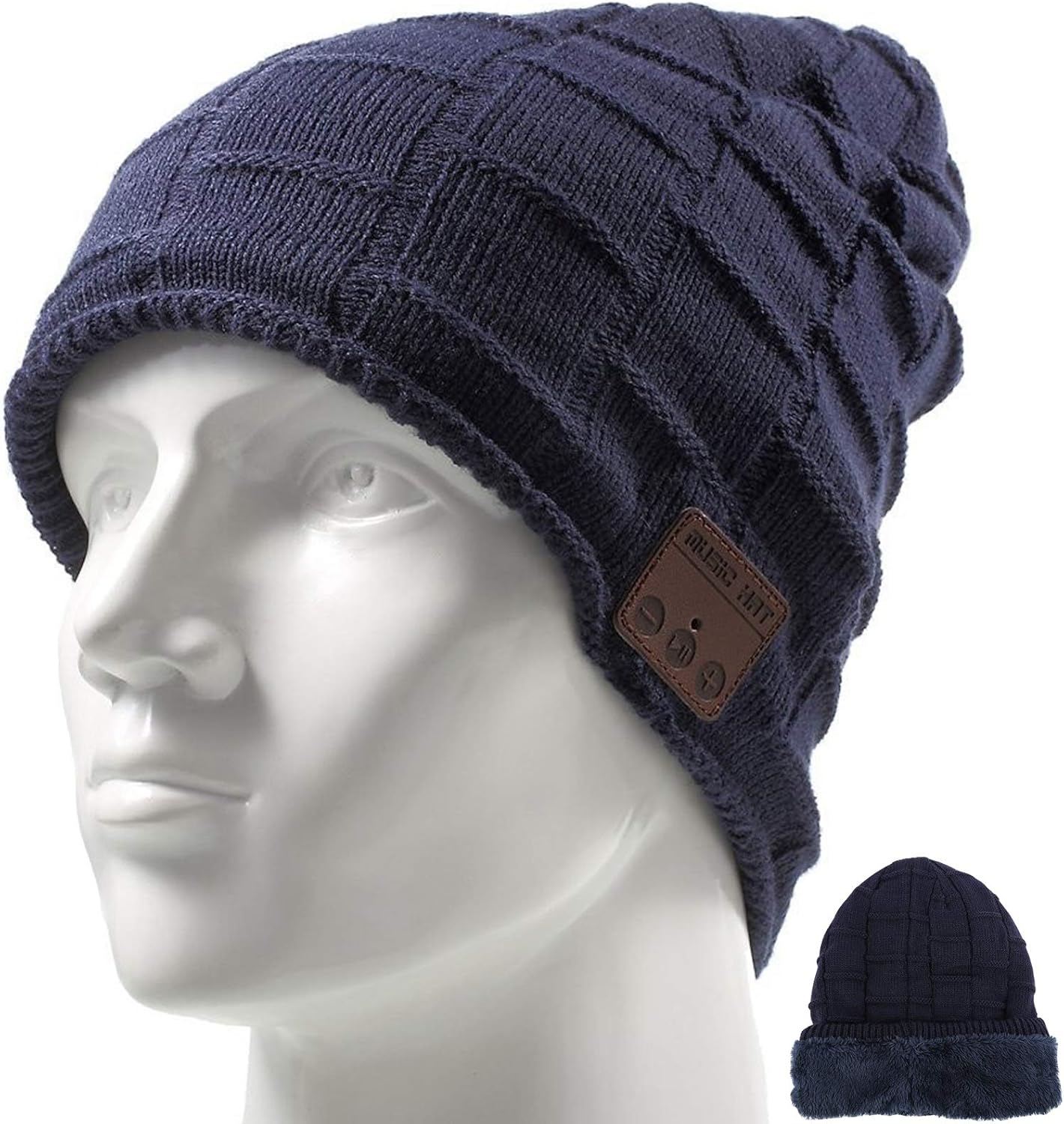 Wireless Music Hat Beanie for Men Women Wireless Headset Headphones Music Audio Boys Girls Winter Cap with Speaker Mic Hands Free Outdoor Sport Stereo Earphone Earpieces Navy Blue